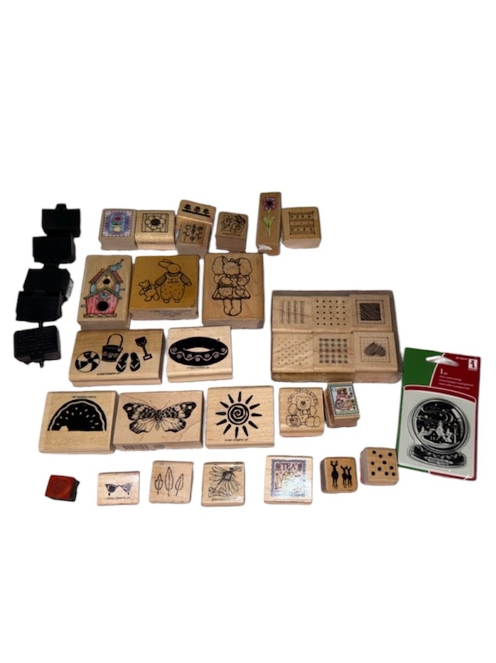 Vintage & Modern Wooden Rubber Stamp Destash Lot –Themes & Textures (30+ Pieces)